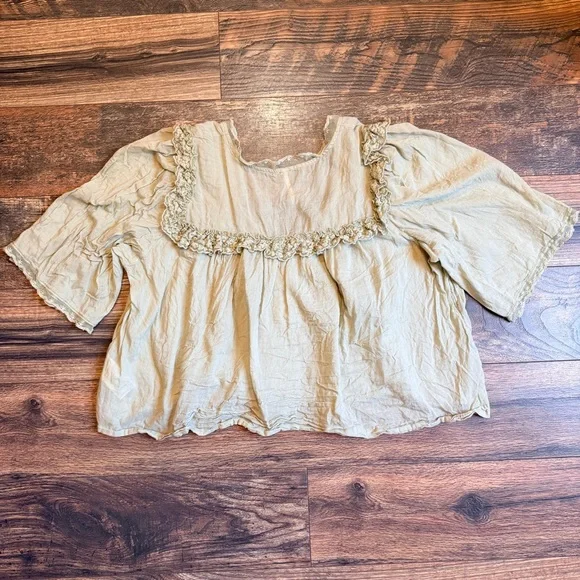 Free People Sage Green Lightweight Lace-Trim Blouse - Picture 13 of 14